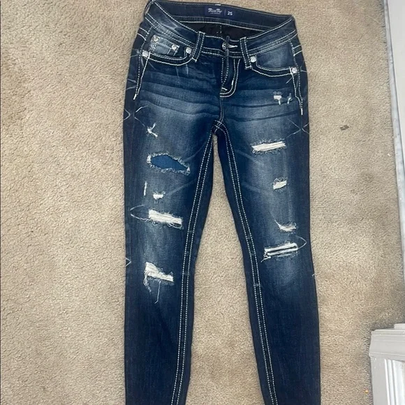 Miss Me Blue Skinny Jeans with Ornate Rhinestones - Picture 3 of 4